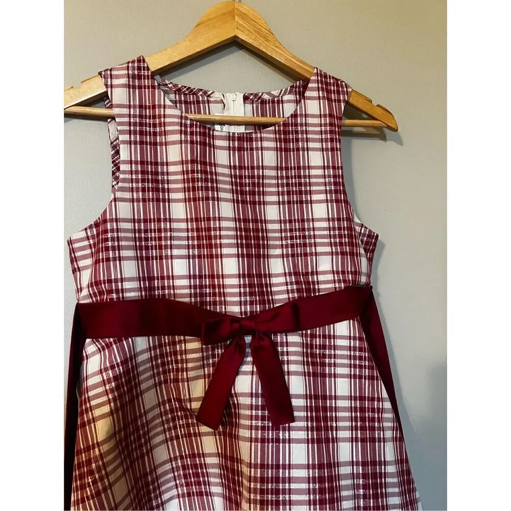 Bonnie Jean Girls Size 16 Festive Plaid Tie Waist Dress Red White Sleeveless